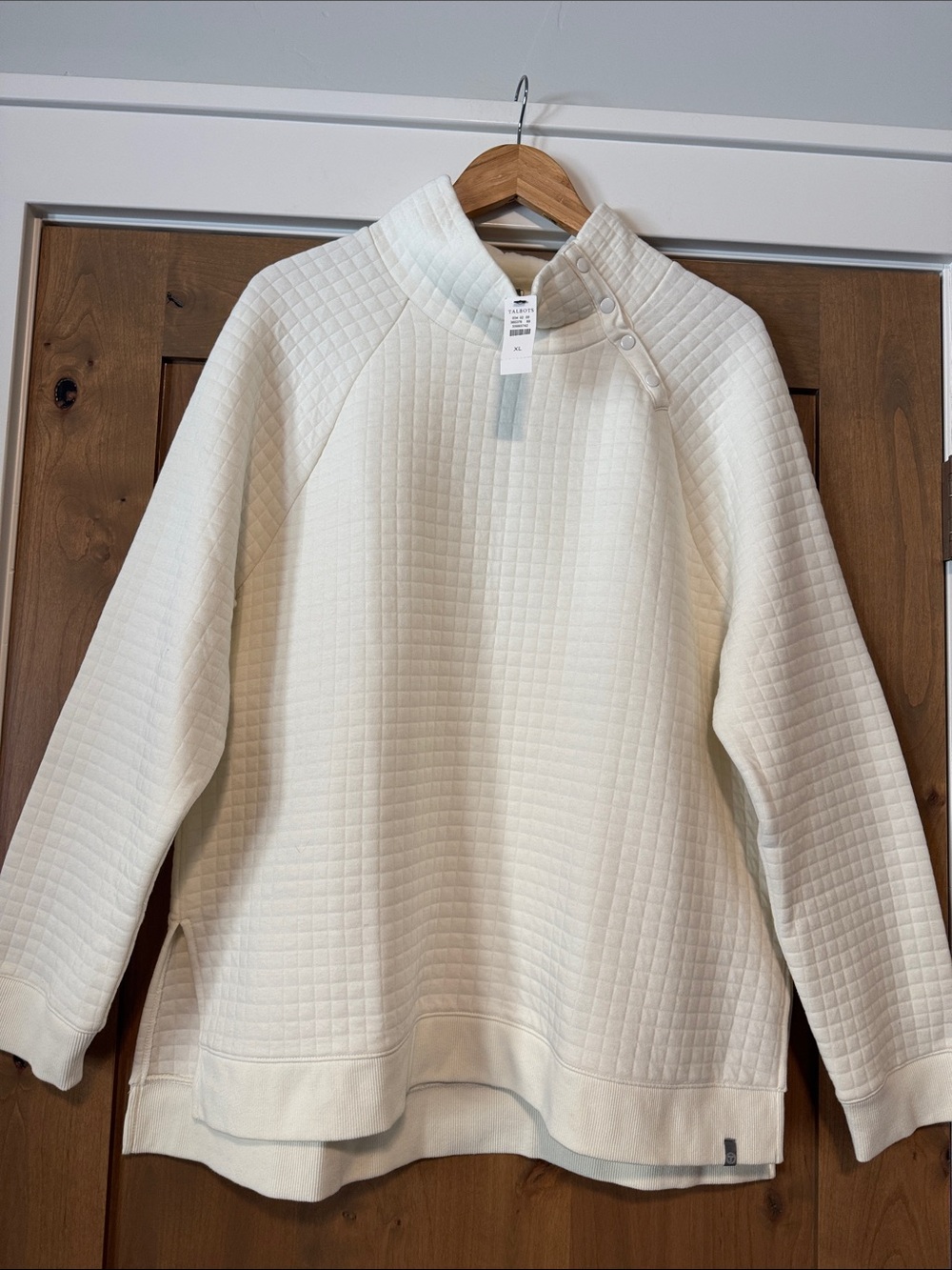 NWT Talbots T by Talbots Womens XL Cream Textured Stretch Pullover Tunic snaps